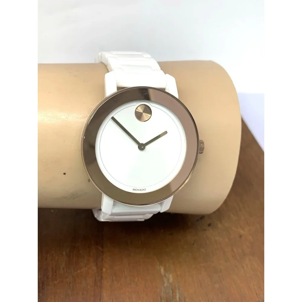 Movado Women's Watch 3600753 Bold White Dial Rose Gold Swiss Quartz 36mm Ceramic